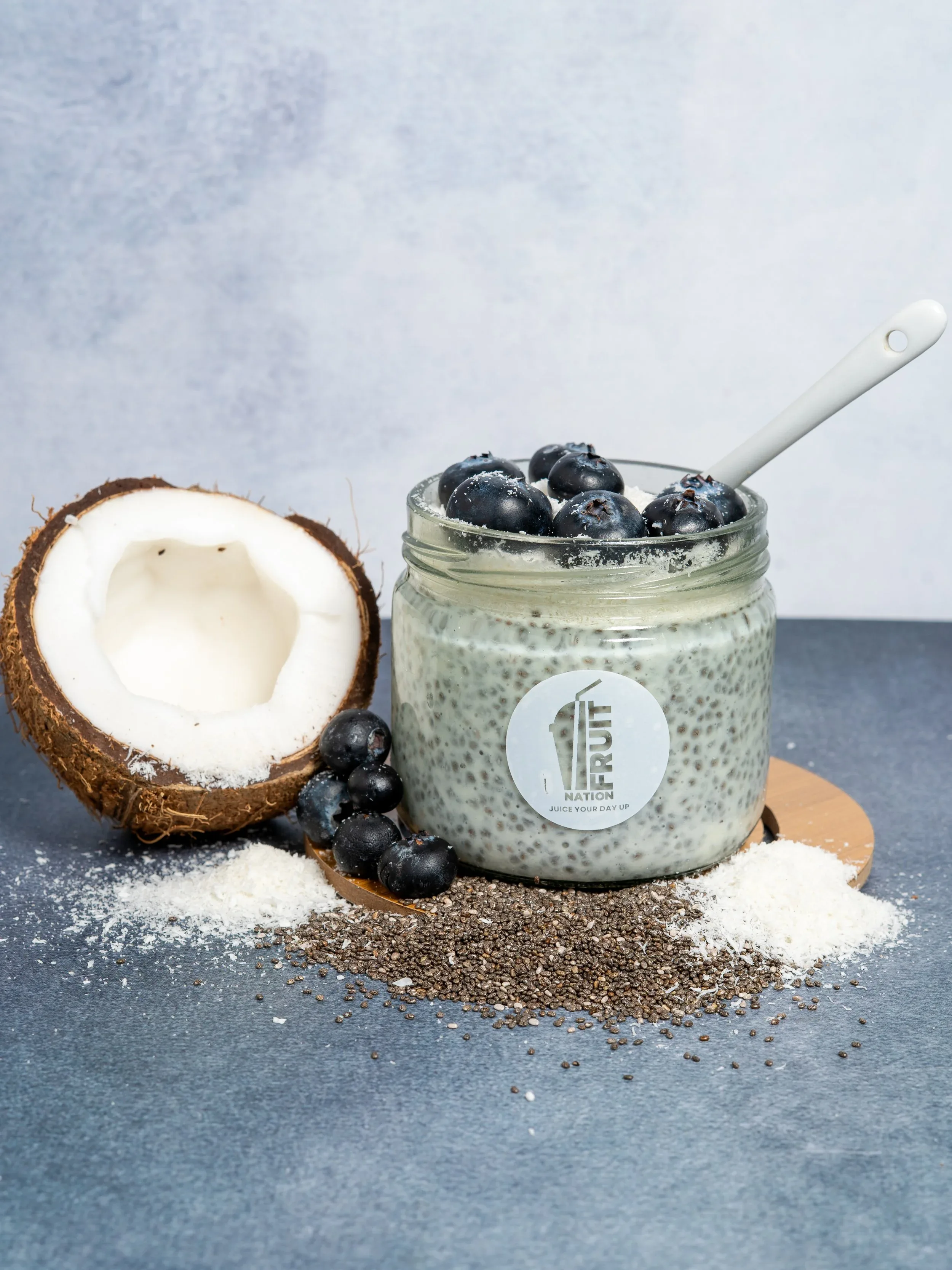 Chia pudding food photography — healthy lifestyle brand content, West Lafayette